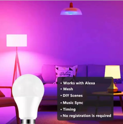 Smart RGB LED Light Bulb - Alexa & Voice Control